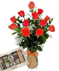 Orange Roses and Gourmet Gift
