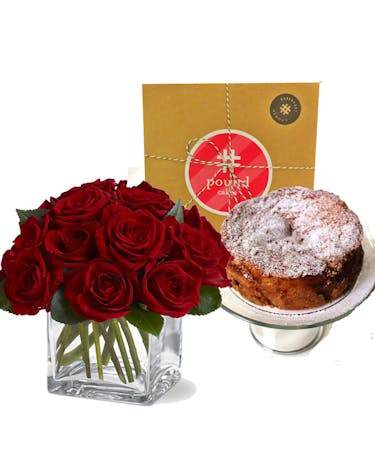 Contemporary Roses & Pound Cake Package