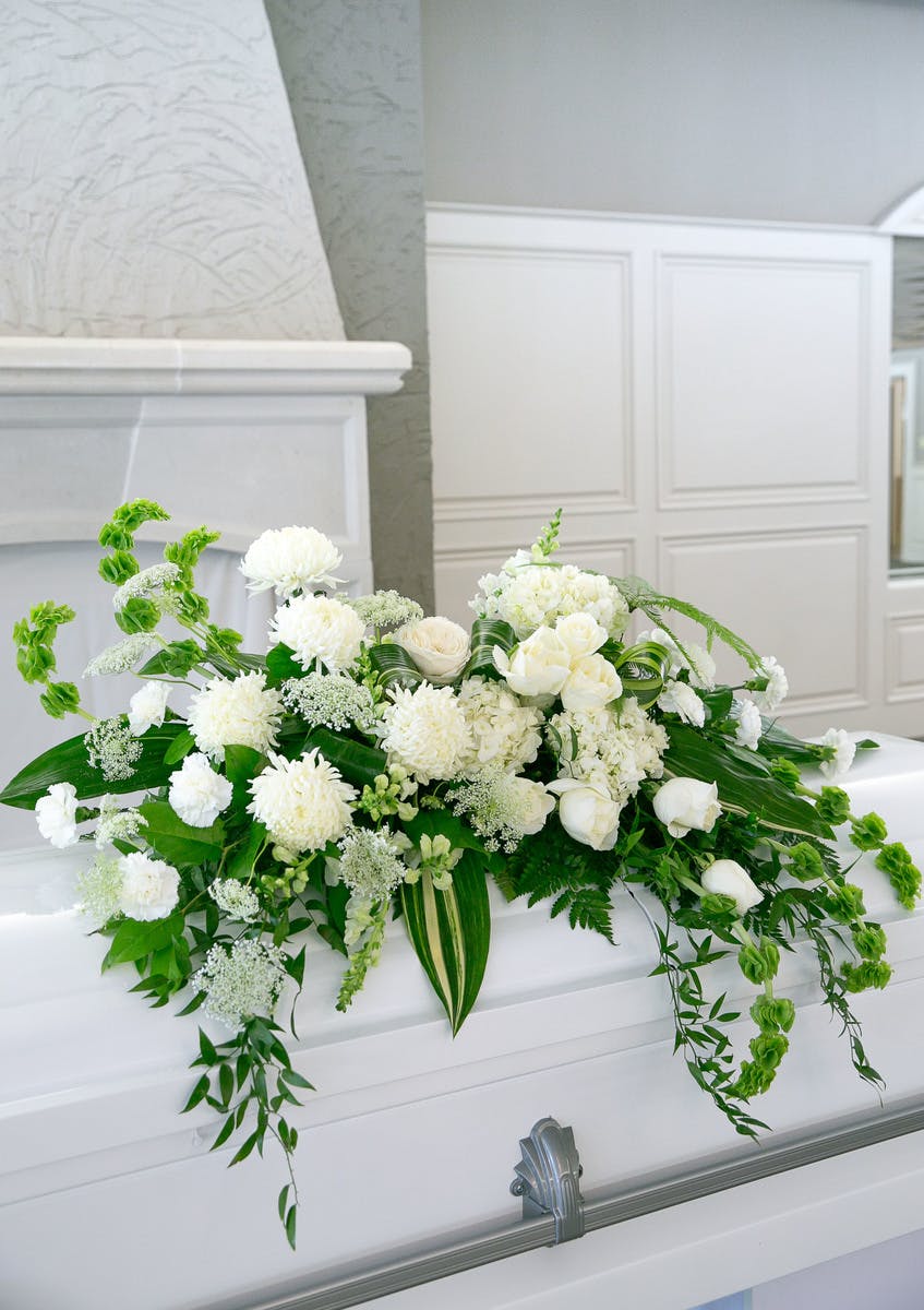 Green and White Casket Blanket