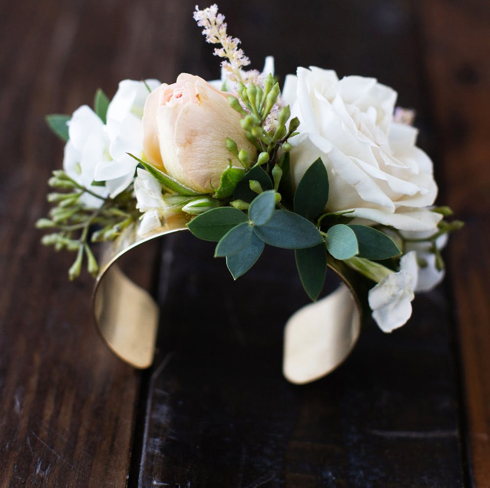 white flower corsage bracelet